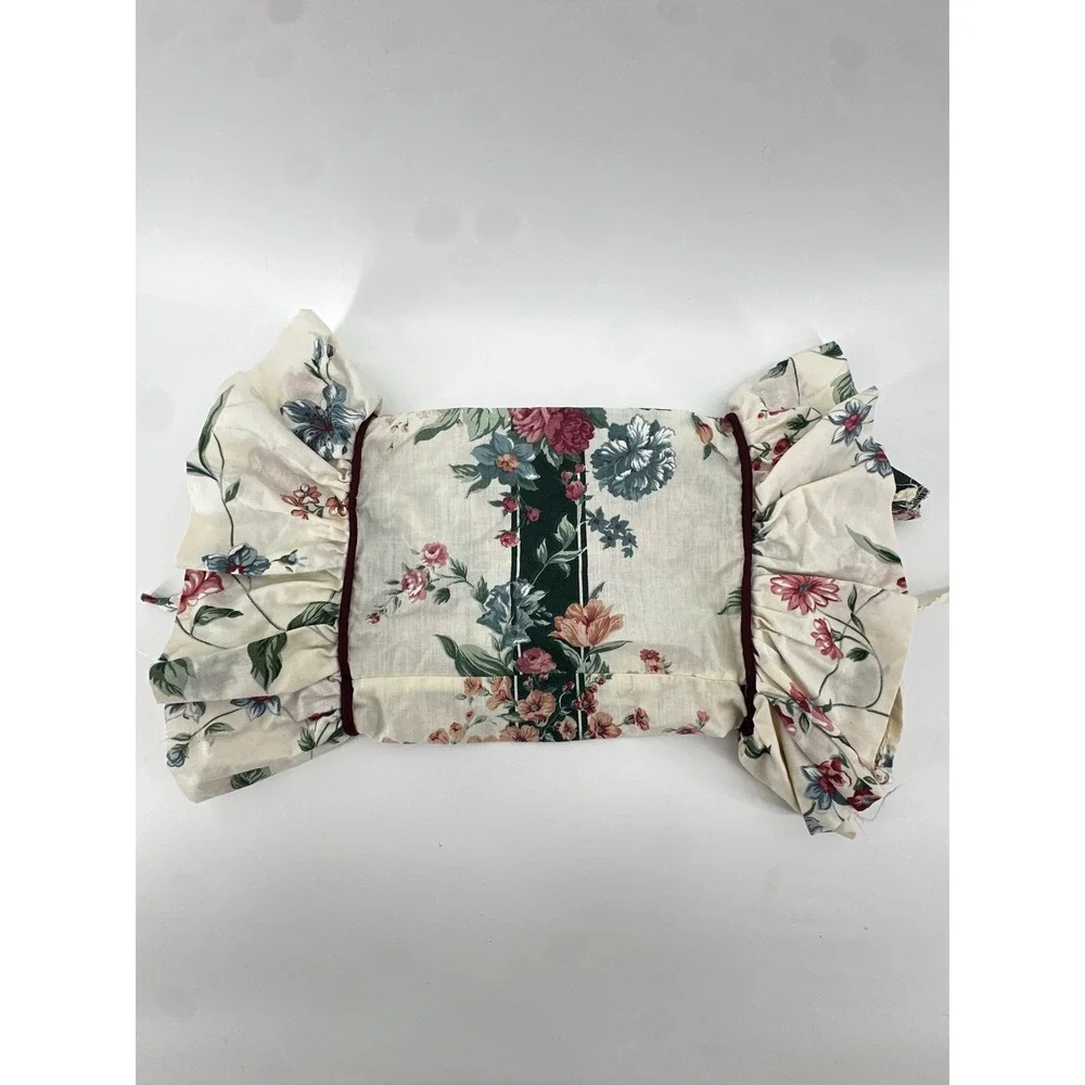 Croscill Floral Neck Roll Pillowcase Ruffled Bolster Cover Vintage Cottagecore